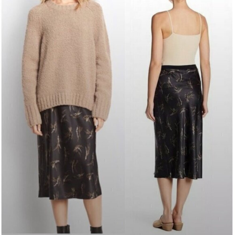 NWT Vince Skirt Spring Pull-On Midi Flare in Charcoal Floral Silk